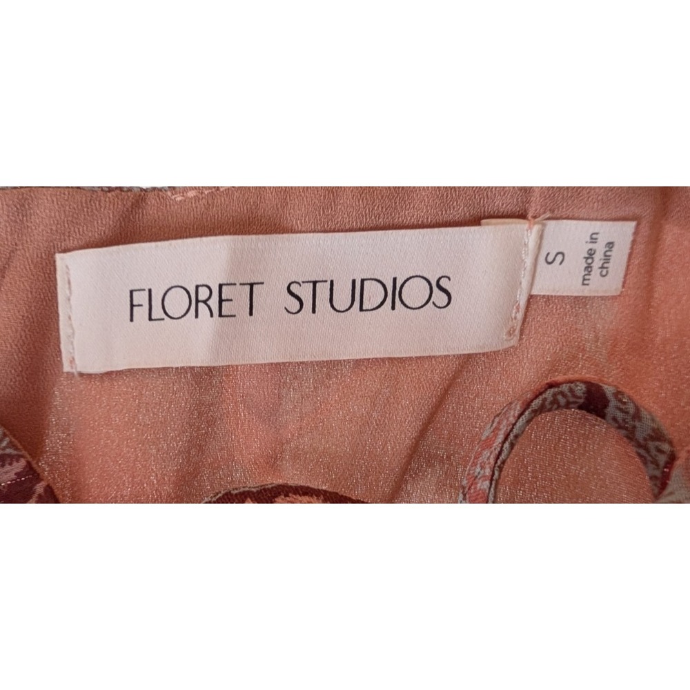 Floret Studios Ruffle Chiffon Midi Dress Teal Coral Floral Small Coquette Fairy‎ - Picture 14 of 16